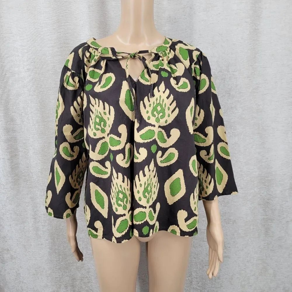 Calypso St Barth Cotton Brown and Green Women's Islegence Blouse Top